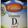 Botella de vitamina D3 5000 UI Carlson Labs con 120 softgels