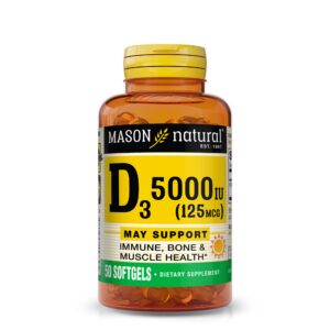 Botella de vitamina D3 5000 UI Mason Natural en cápsulas blandas