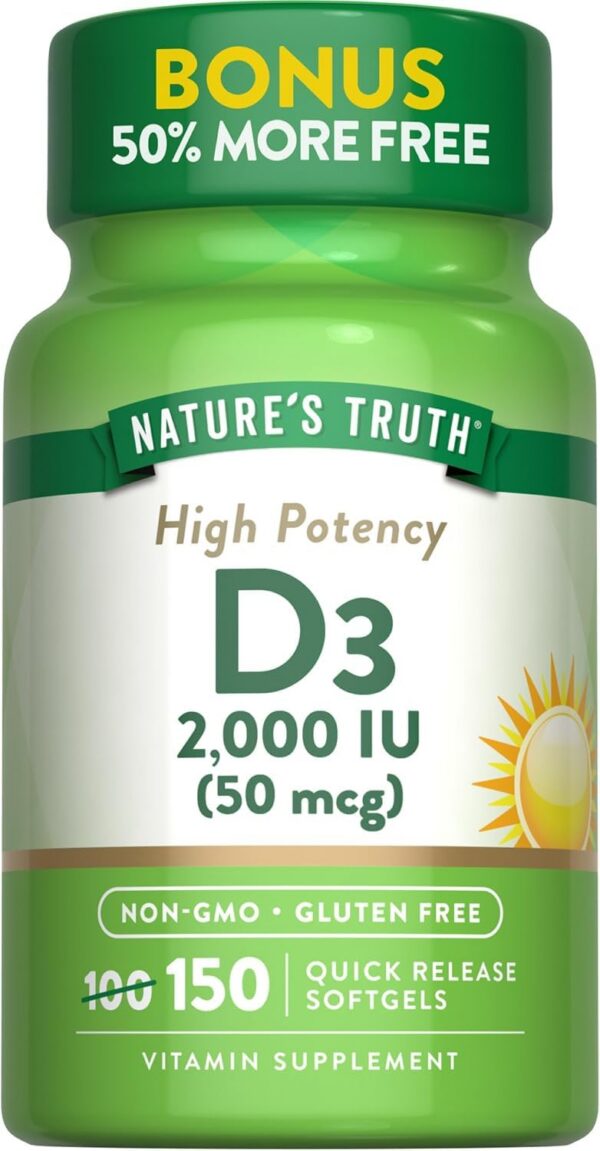 Frasco de vitamina D3 alta potencia Nature's Truth 2000 IU