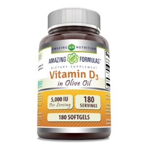 Version 1.0.0 Vitamina D3 Amazing Formulas con aceite de oliva en bote de 180 cápsulas blandas
