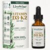 Frasco de gotas líquidas Vitamina D3 y K2 Live Wise Naturals