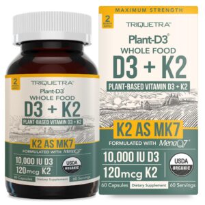 Vitamina D3 orgánica y vitamina K2 en cápsulas veganas