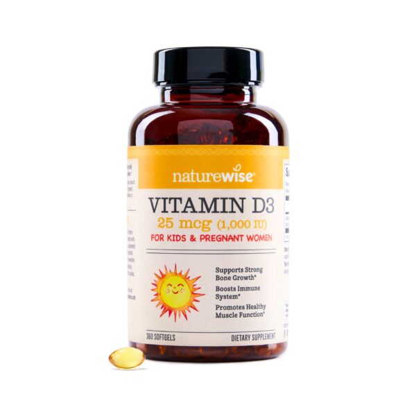 Botella NatureWise de vitamina D3 con aceite de oliva orgánico y omega-3