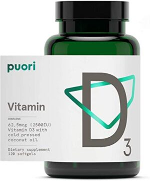 Suplemento Vitamina D3 Puori con aceite de coco orgánico 120 cápsulas