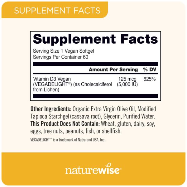 Vitamina D3 Vegana NatureWise contenido softgels