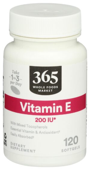 Version 1.0.0 Vitamina E 200 UI 365 Whole Foods Market softgels paquete frontal