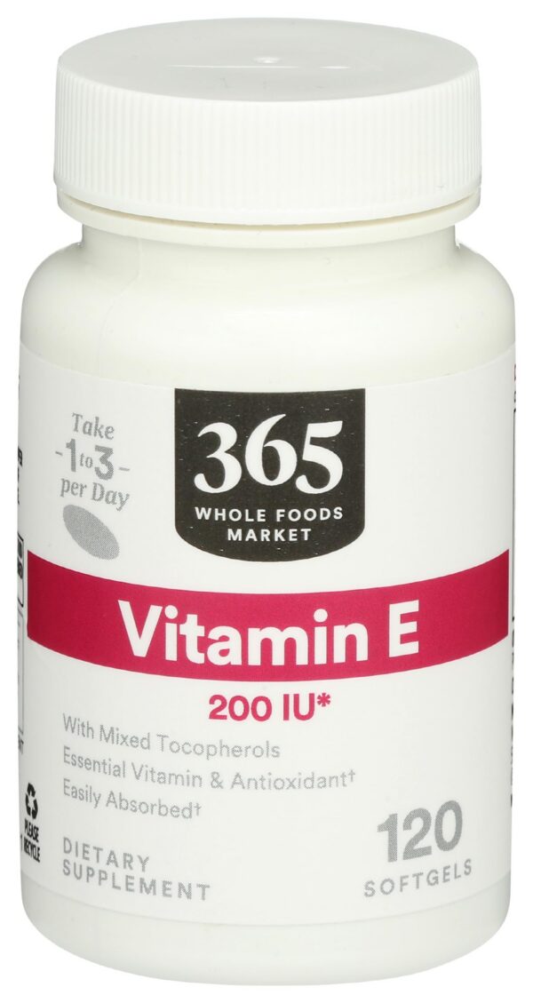 Vitamina E 200 UI 365 Whole Foods Market softgels paquete frontal