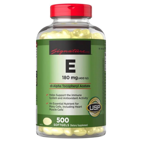 Frasco de Vitamin E Signature 180 mg sin gluten ni lactosa