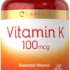 Frasco de vitamina K 100 mcg Carlyle 240 tabletas veganas