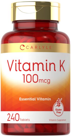 Frasco de vitamina K 100 mcg Carlyle 240 tabletas veganas