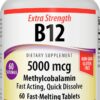 Frasco de vitaminas B12 5000 mcg Webber Naturals 60 tabletas