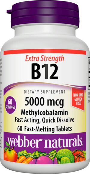 Version 1.0.0 Frasco de vitaminas B12 5000 mcg Webber Naturals 60 tabletas