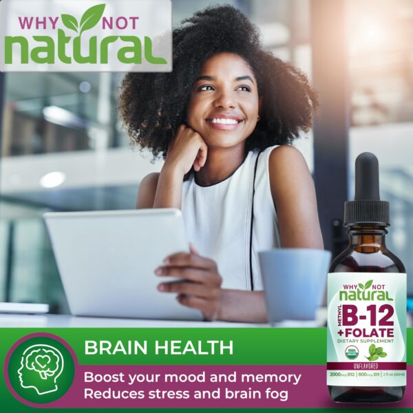 Vitaminas B12 y folato orgánicas líquidas veganas Why Not Natural 2 fl oz