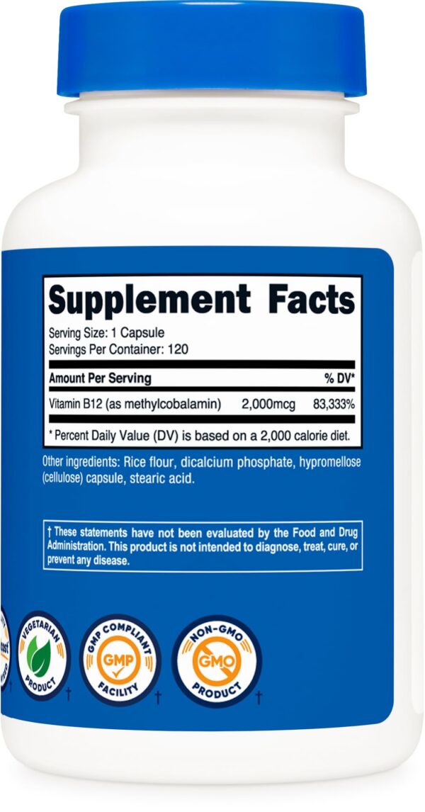 Vitaminas B12 Nutricost no GMO gluten free 120 cápsulas