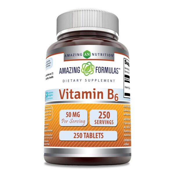 Vitaminas B6 piridoxina 50mg suplemento botella frontal