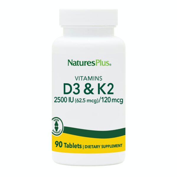 Vitaminas D3 y K2 Natures Plus botella frontal