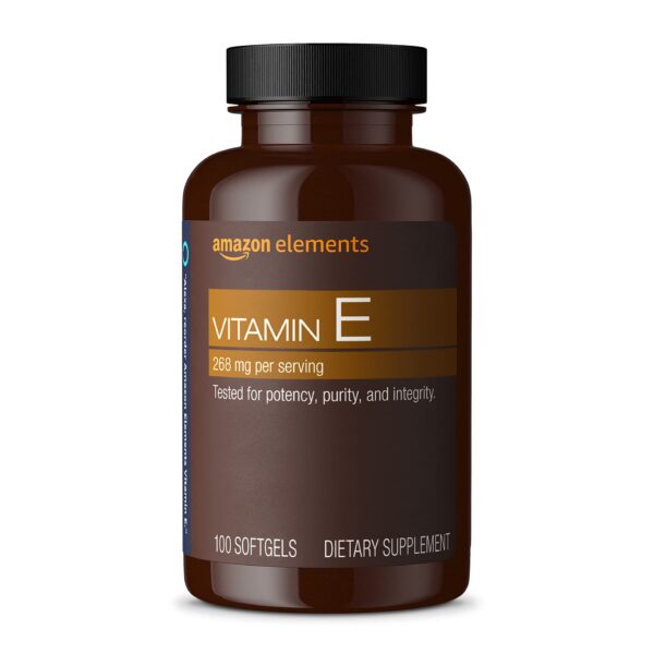 Frasco de vitaminas E Amazon Elements 400 UI 100 cápsulas blandas