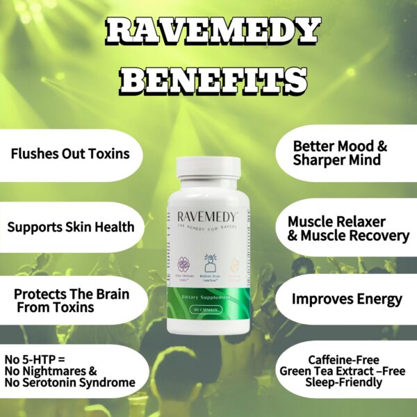 Vitaminas para festival de música Ravemedy sin cafeína ni 5HTP