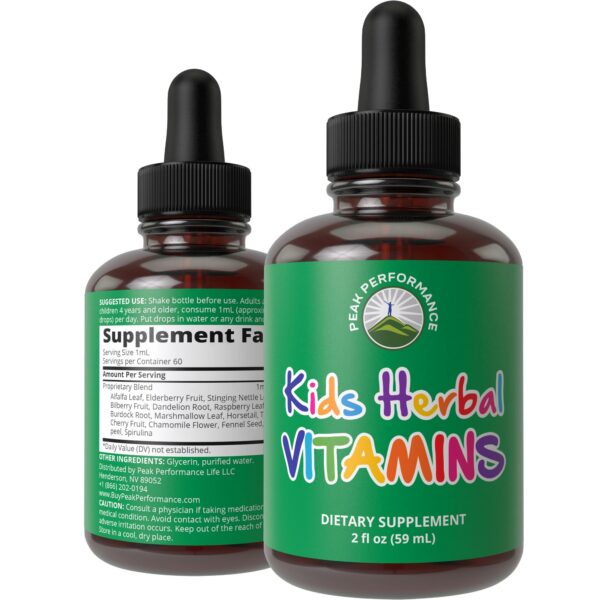 Vitaminas infantiles líquidas herbales Peak Performance botella frontal