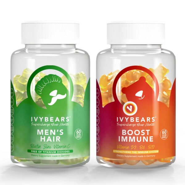 Version 1.0.0 Vitaminas IvyBears para cabello hombres caja frontal
