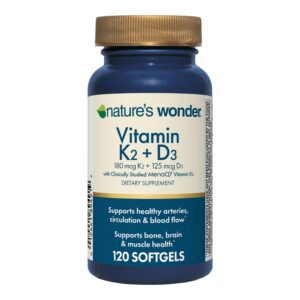 Vitaminas K2 D3 Nature's Wonder botella 120 cápsulas