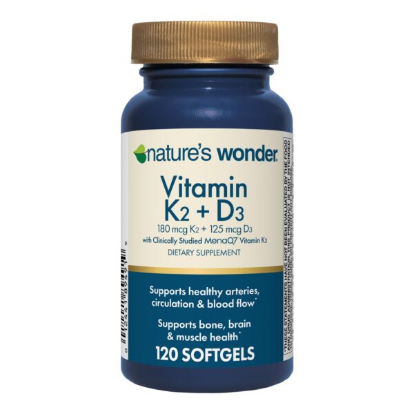 Version 1.0.0 Vitaminas K2 D3 Nature's Wonder botella 120 cápsulas