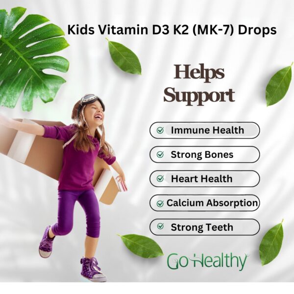 Vitaminas líquidas Go Healthy D3 y K2 para soporte inmune infantil