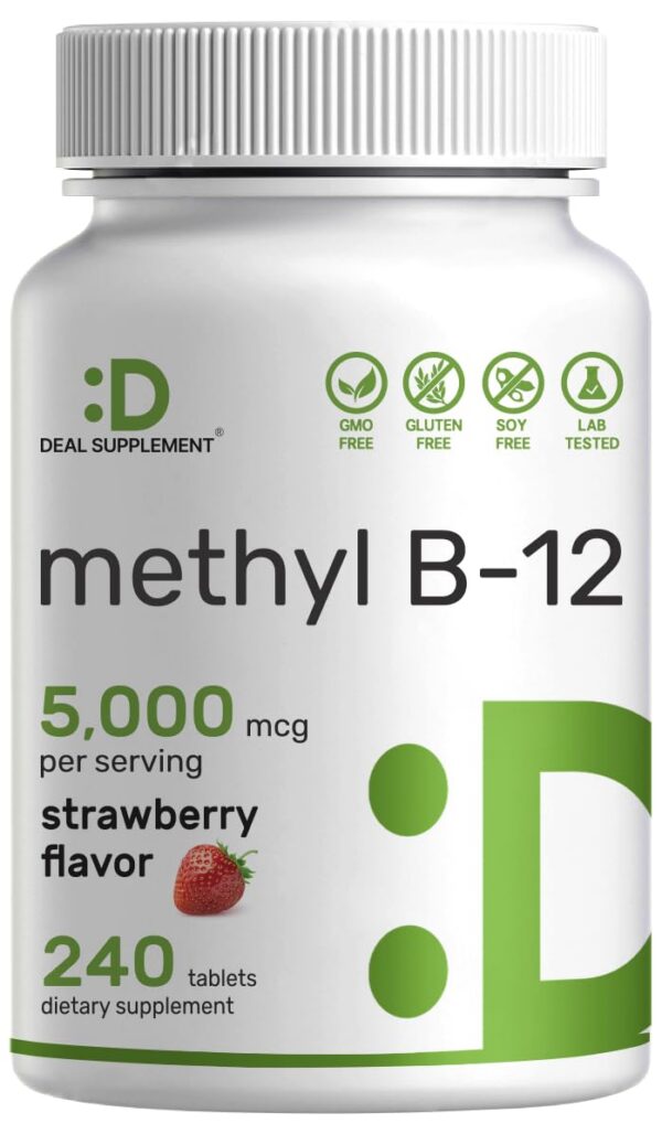 Suplemento de vitaminas methyl B-12 en tabletas masticables sabor fresa