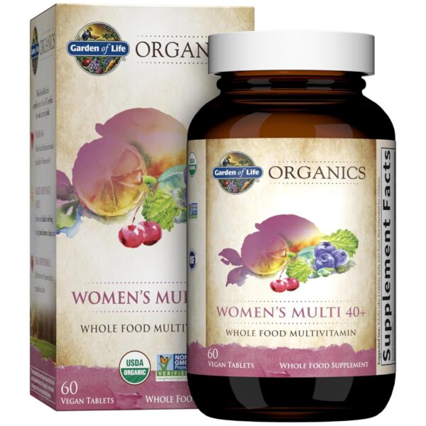 Vitaminas orgánicas Garden of Life para mujeres mayores de 40 frasco