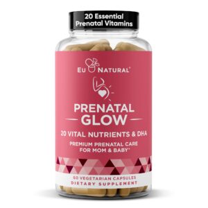 Vitaminas prenatales Glow paquete frontal 60 cápsulas