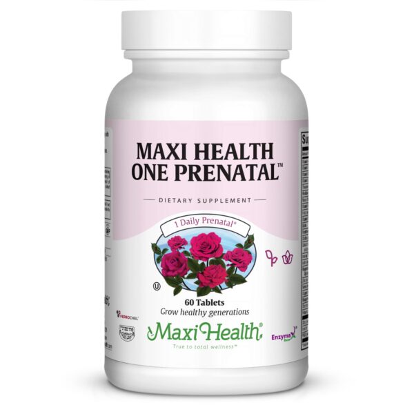 Vitaminas prenatales Maxi Health One 60 tabletas vista frontal