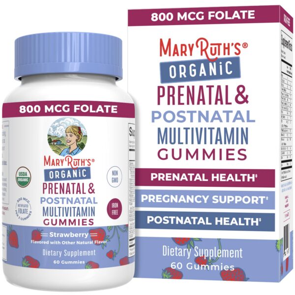 Vitaminas prenatales orgánicas MaryRuth gominolas frutales para mujeres embarazadas