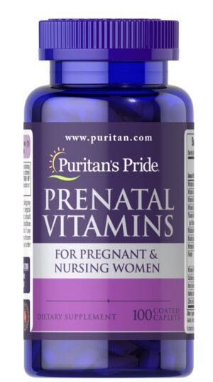 Vitaminas prenatales Puritan's Pride frasco con 100 tabletas