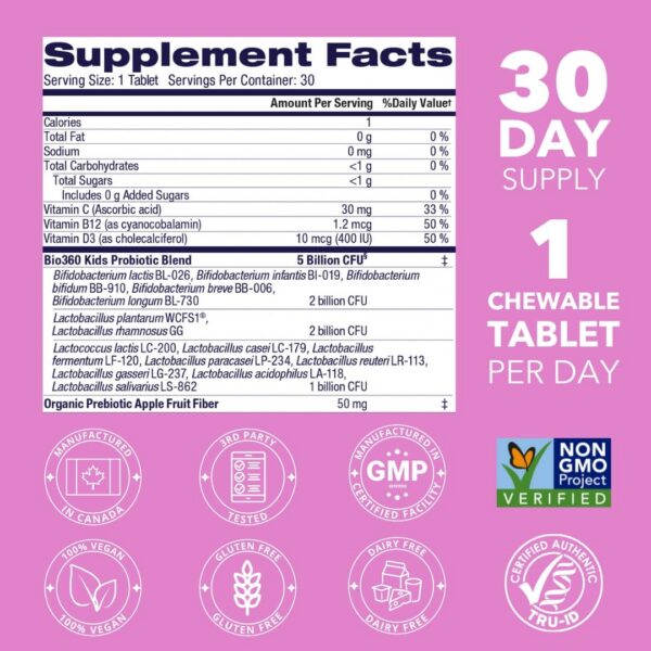 Vitaminas y probióticos para niños Bio360 sabor bayas