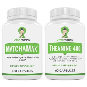 Paquete VitaMonk MatchaMax cápsulas y suplemento L-Teanina 400mg