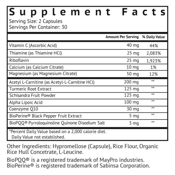 Etiqueta MitoTrax con ingredientes clave