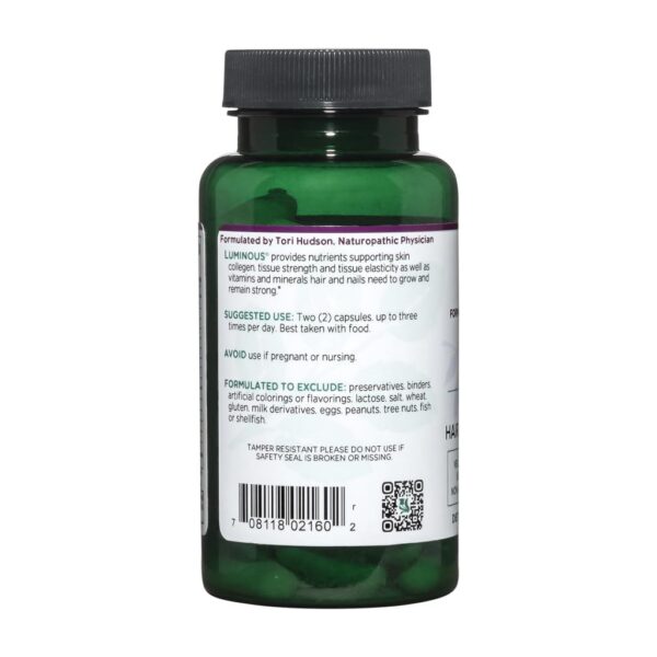 Vitanica Luminous cápsulas presentación lateral piel y cabello