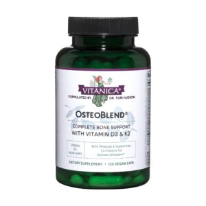 Frente del envase de Vitanica OsteoBlend Vegano