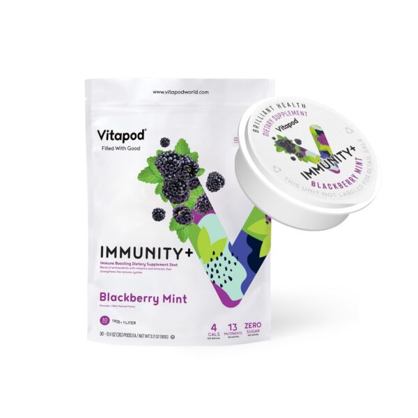 Caja de Vitapod Immunity+ cápsulas de mora y menta para hidratación
