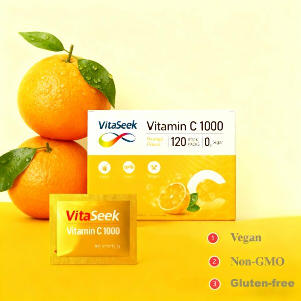 Detalle de etiqueta VitaSeek en sobre 3 g