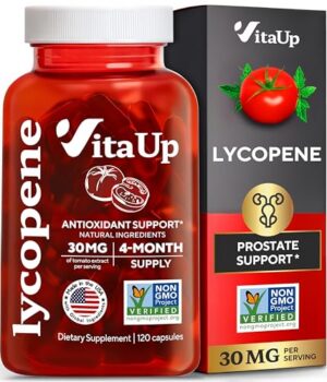 VitaUp licopeno botella con etiqueta frontal