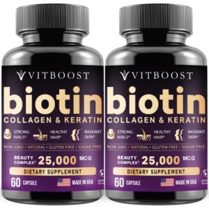 Vitboost biotina con ácido hialurónico y colágeno suplemento para cabello y uñas