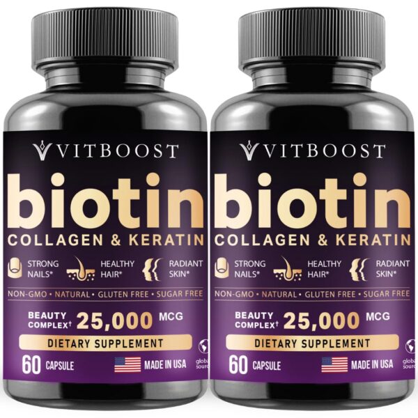 Vitboost biotina con ácido hialurónico y colágeno suplemento para cabello y uñas