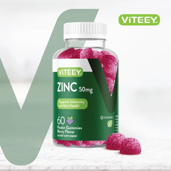 Etiqueta de la botella VITEEY gomitas de zinc 50 mg