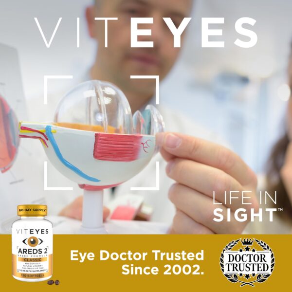 Version 1.0.0 Cápsulas blandas VITEYES AREDS 2 para salud ocular en mano