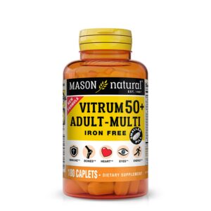 Frasco de Vitrum 50+ MASON NATURAL multivitaminas sin hierro
