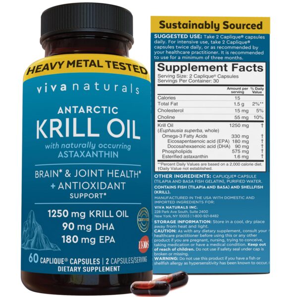 Frasco Viva Naturals aceite de krill 1250 mg vista frontal