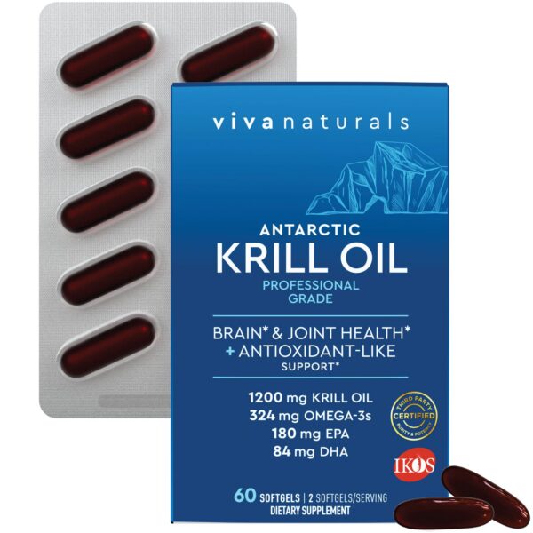 Frasco de krill oil Viva Naturals frontal