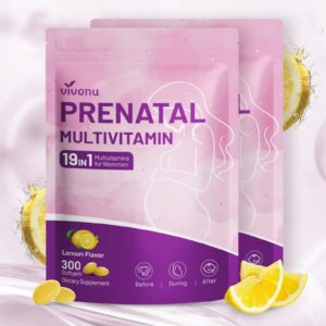 Frasco de VivoNu Prenatal 19 en 1 600 cápsulas blandas limón