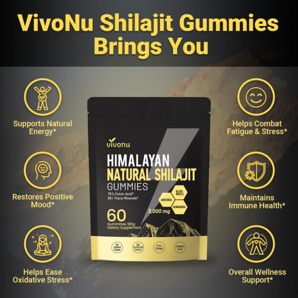 Gomitas doradas Shilajit en envoltorio